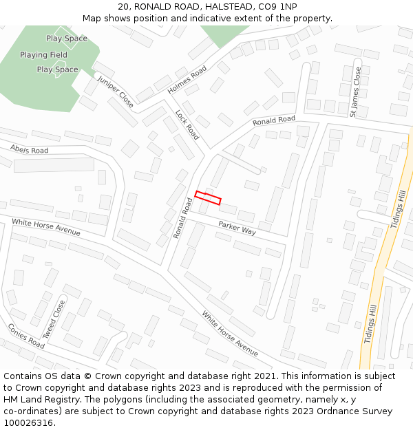 20, RONALD ROAD, HALSTEAD, CO9 1NP: Location map and indicative extent of plot