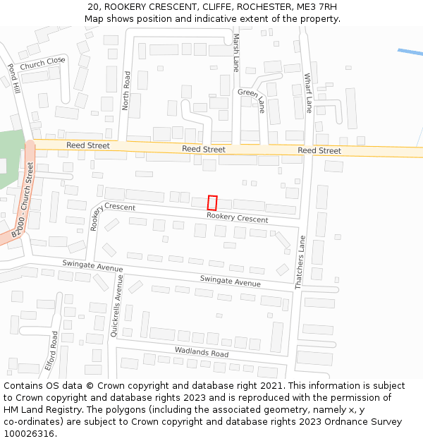 20, ROOKERY CRESCENT, CLIFFE, ROCHESTER, ME3 7RH: Location map and indicative extent of plot