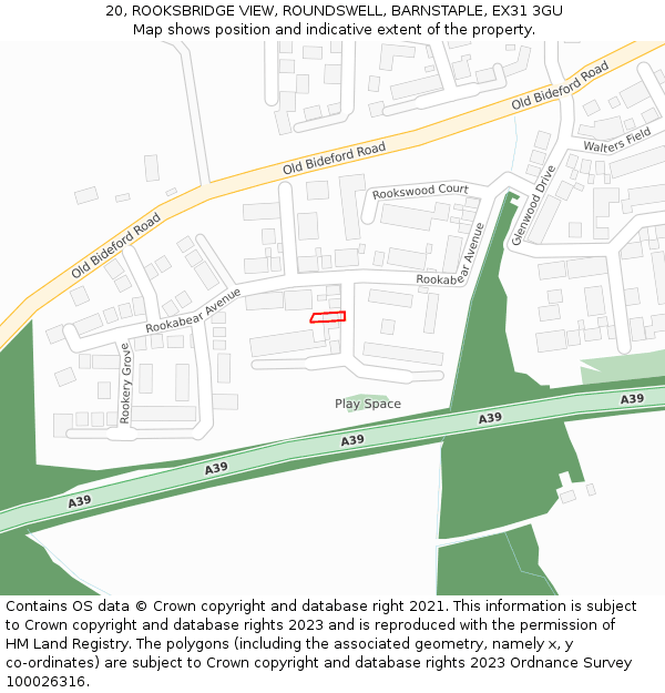 20, ROOKSBRIDGE VIEW, ROUNDSWELL, BARNSTAPLE, EX31 3GU: Location map and indicative extent of plot