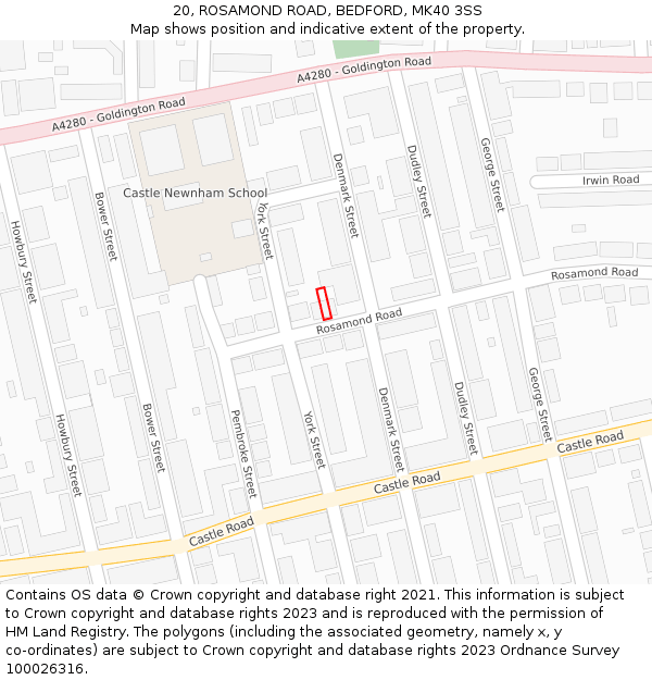 20, ROSAMOND ROAD, BEDFORD, MK40 3SS: Location map and indicative extent of plot