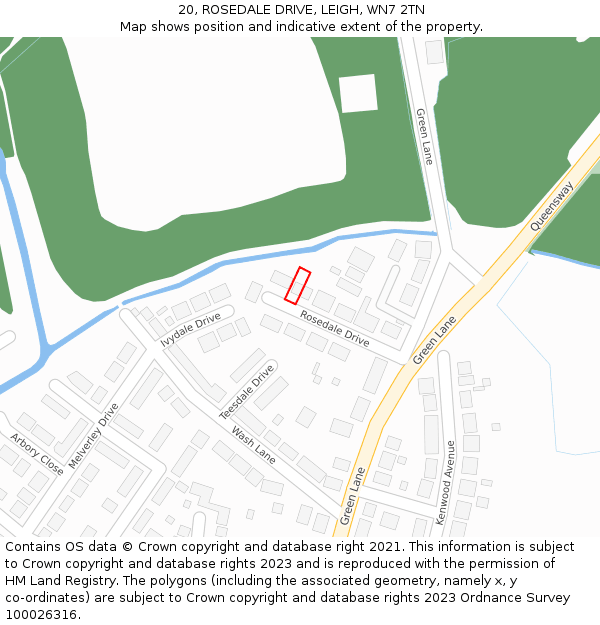 20, ROSEDALE DRIVE, LEIGH, WN7 2TN: Location map and indicative extent of plot