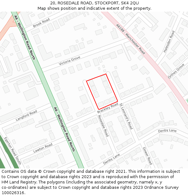 20, ROSEDALE ROAD, STOCKPORT, SK4 2QU: Location map and indicative extent of plot