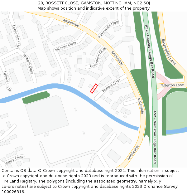 20, ROSSETT CLOSE, GAMSTON, NOTTINGHAM, NG2 6QJ: Location map and indicative extent of plot