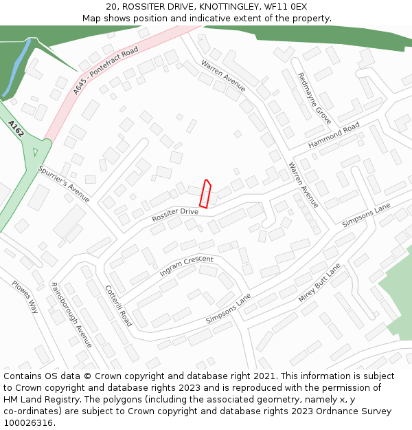 20, ROSSITER DRIVE, KNOTTINGLEY, WF11 0EX: Location map and indicative extent of plot