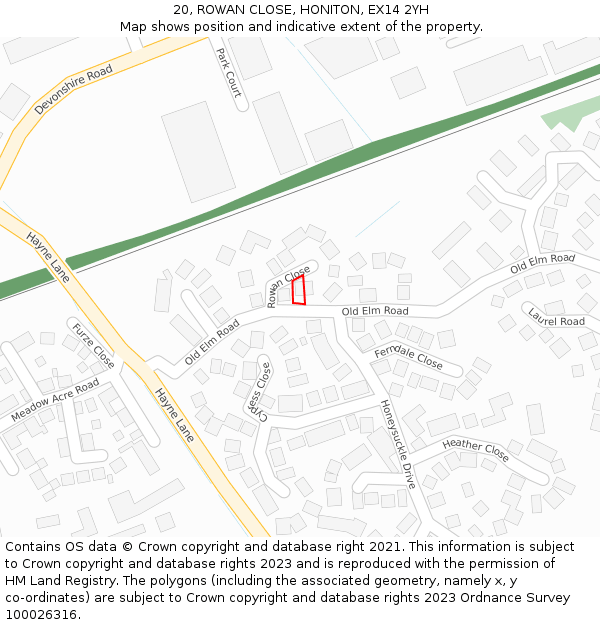 20, ROWAN CLOSE, HONITON, EX14 2YH: Location map and indicative extent of plot