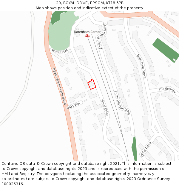 20, ROYAL DRIVE, EPSOM, KT18 5PR: Location map and indicative extent of plot