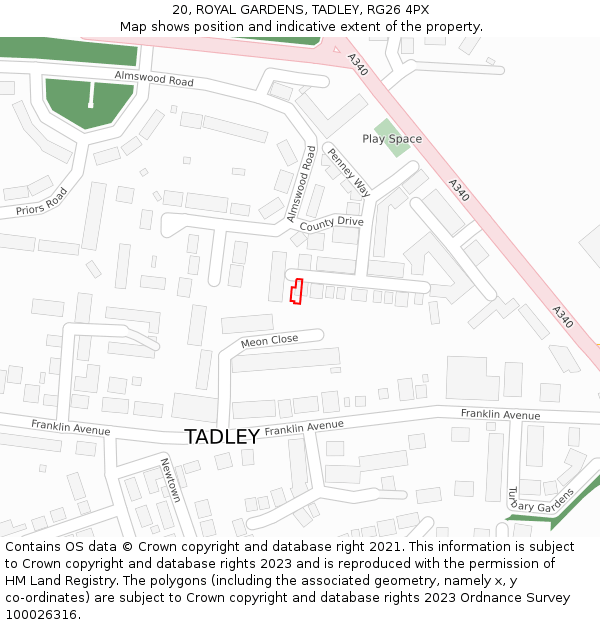 20, ROYAL GARDENS, TADLEY, RG26 4PX: Location map and indicative extent of plot