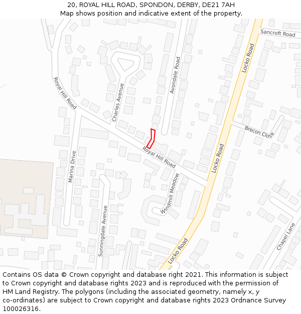 20, ROYAL HILL ROAD, SPONDON, DERBY, DE21 7AH: Location map and indicative extent of plot