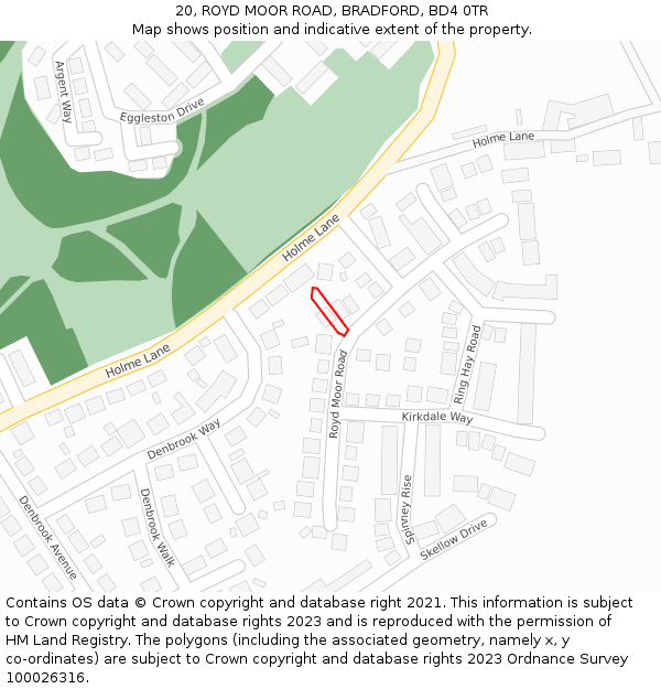 20, ROYD MOOR ROAD, BRADFORD, BD4 0TR: Location map and indicative extent of plot