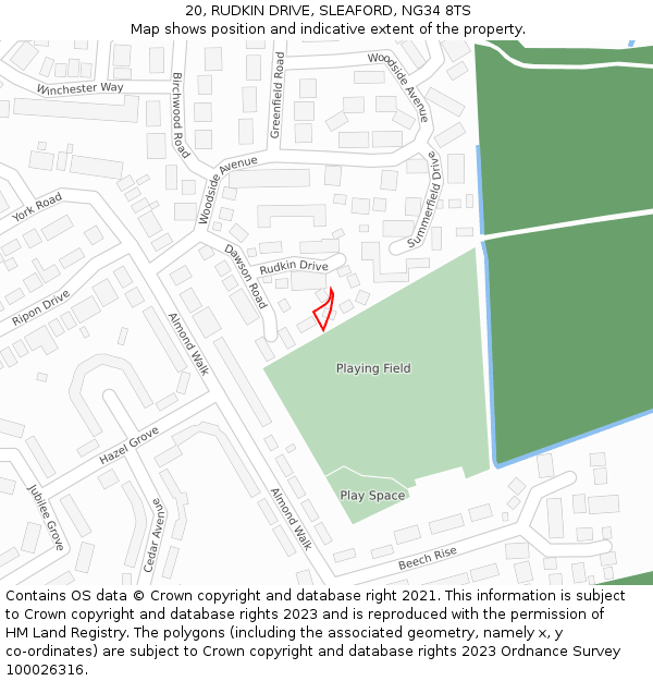 20, RUDKIN DRIVE, SLEAFORD, NG34 8TS: Location map and indicative extent of plot