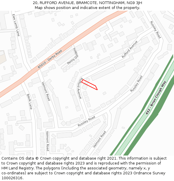 20, RUFFORD AVENUE, BRAMCOTE, NOTTINGHAM, NG9 3JH: Location map and indicative extent of plot