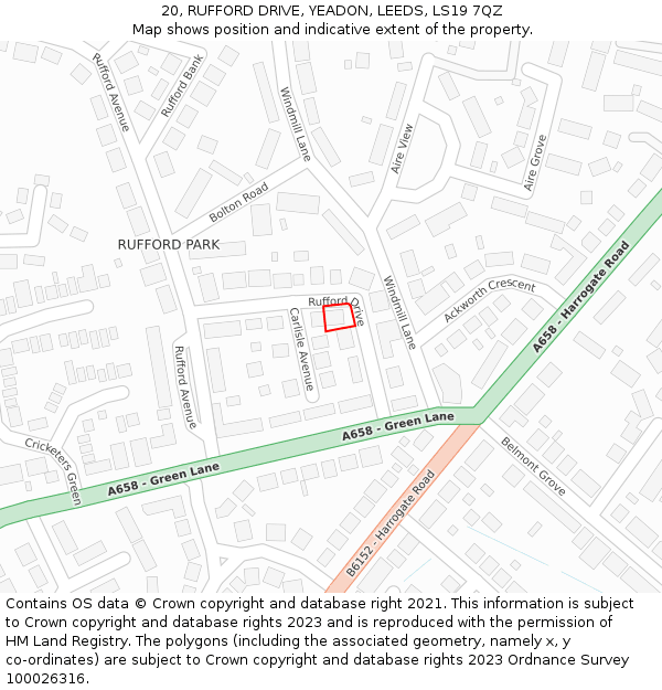 20, RUFFORD DRIVE, YEADON, LEEDS, LS19 7QZ: Location map and indicative extent of plot