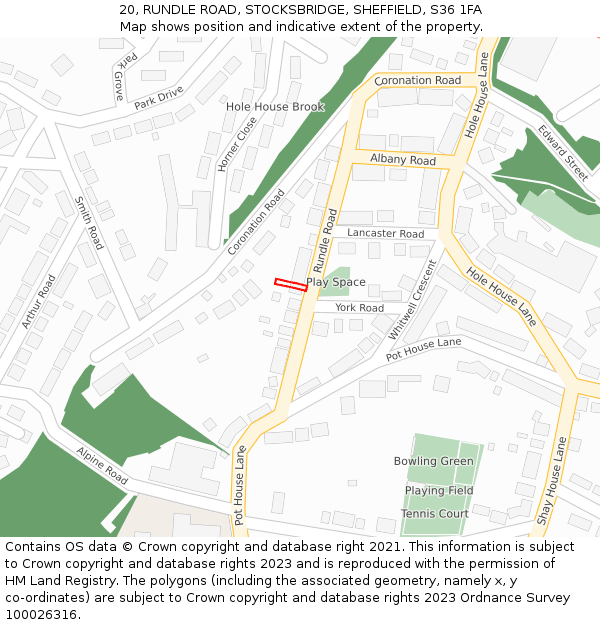 20, RUNDLE ROAD, STOCKSBRIDGE, SHEFFIELD, S36 1FA: Location map and indicative extent of plot