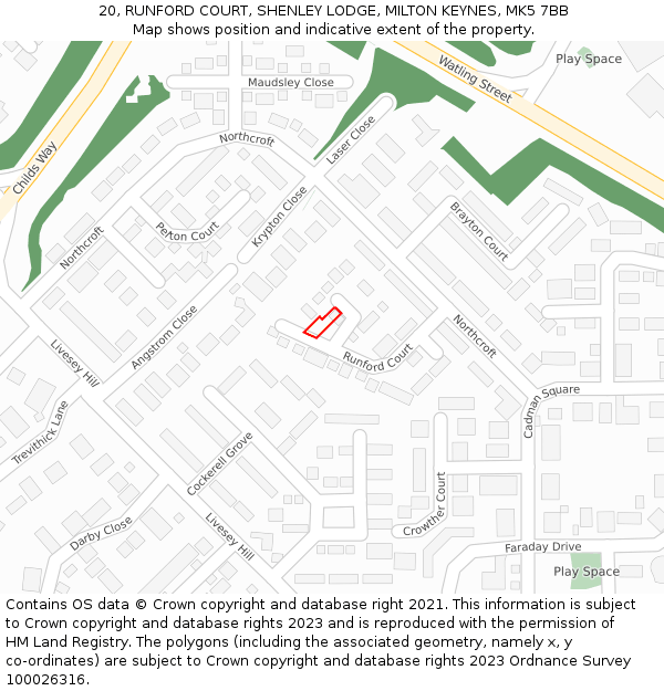 20, RUNFORD COURT, SHENLEY LODGE, MILTON KEYNES, MK5 7BB: Location map and indicative extent of plot