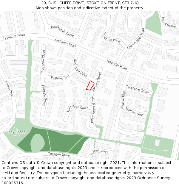 20, RUSHCLIFFE DRIVE, STOKE-ON-TRENT, ST3 7UQ: Location map and indicative extent of plot