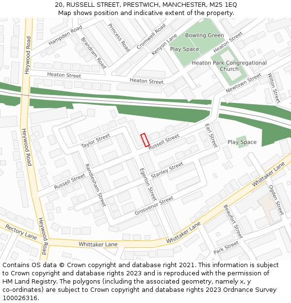 20, RUSSELL STREET, PRESTWICH, MANCHESTER, M25 1EQ: Location map and indicative extent of plot