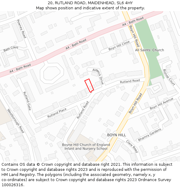 20, RUTLAND ROAD, MAIDENHEAD, SL6 4HY: Location map and indicative extent of plot