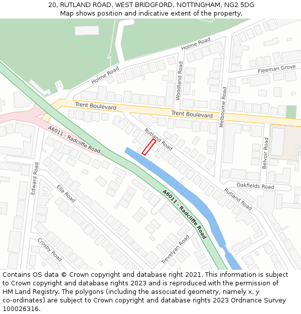 20, RUTLAND ROAD, WEST BRIDGFORD, NOTTINGHAM, NG2 5DG: Location map and indicative extent of plot