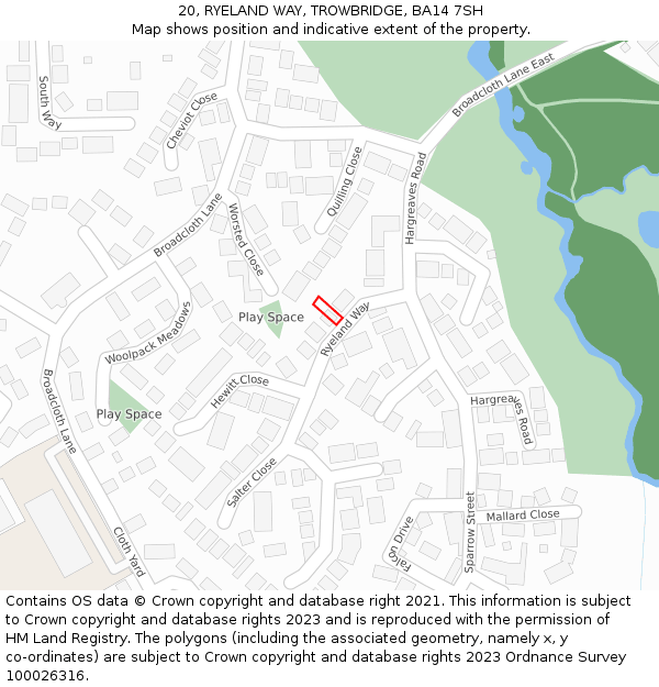 20, RYELAND WAY, TROWBRIDGE, BA14 7SH: Location map and indicative extent of plot