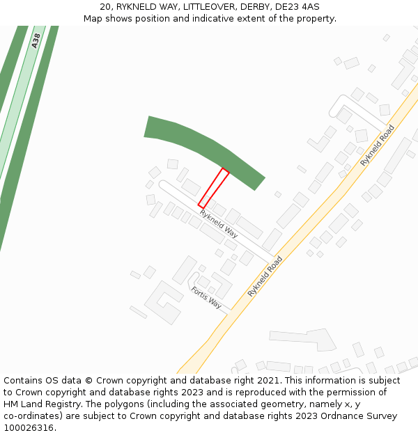 20, RYKNELD WAY, LITTLEOVER, DERBY, DE23 4AS: Location map and indicative extent of plot