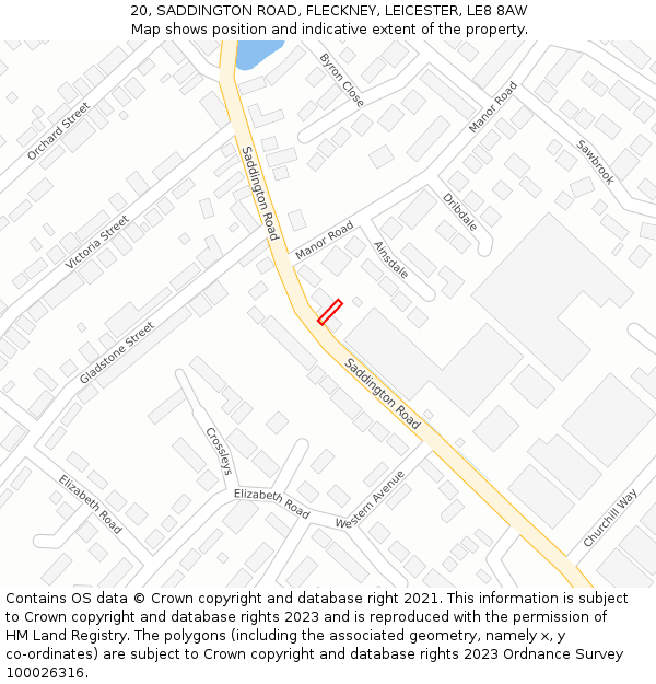 20, SADDINGTON ROAD, FLECKNEY, LEICESTER, LE8 8AW: Location map and indicative extent of plot