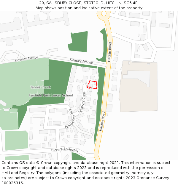 20, SALISBURY CLOSE, STOTFOLD, HITCHIN, SG5 4FL: Location map and indicative extent of plot