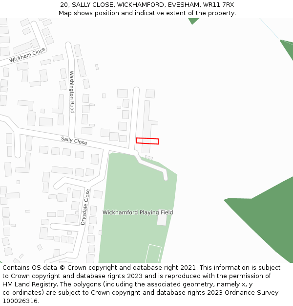 20, SALLY CLOSE, WICKHAMFORD, EVESHAM, WR11 7RX: Location map and indicative extent of plot