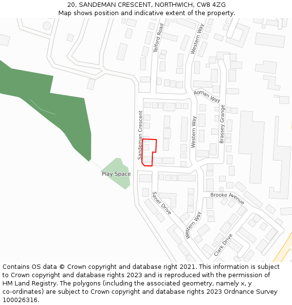 20, SANDEMAN CRESCENT, NORTHWICH, CW8 4ZG: Location map and indicative extent of plot