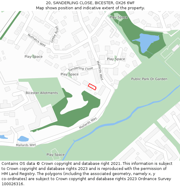 20, SANDERLING CLOSE, BICESTER, OX26 6WF: Location map and indicative extent of plot