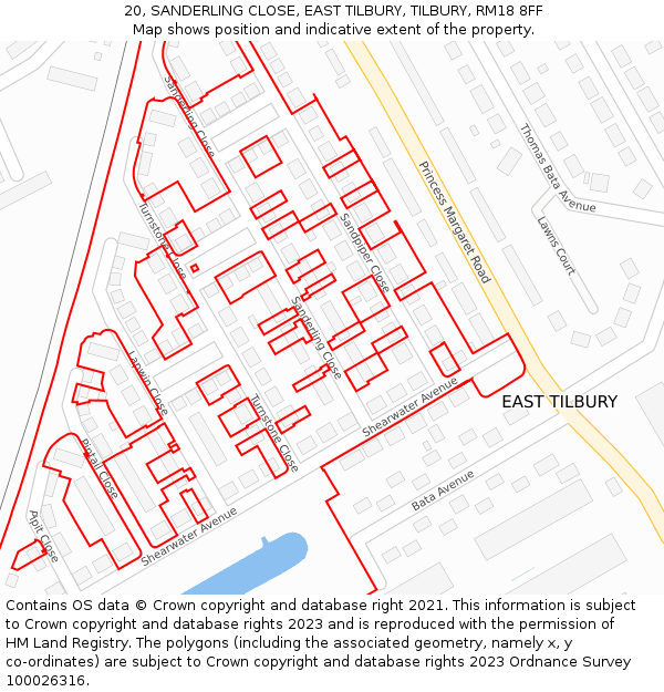 20, SANDERLING CLOSE, EAST TILBURY, TILBURY, RM18 8FF: Location map and indicative extent of plot