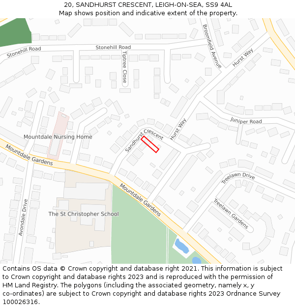 20, SANDHURST CRESCENT, LEIGH-ON-SEA, SS9 4AL: Location map and indicative extent of plot