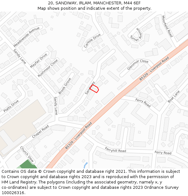 20, SANDIWAY, IRLAM, MANCHESTER, M44 6EF: Location map and indicative extent of plot