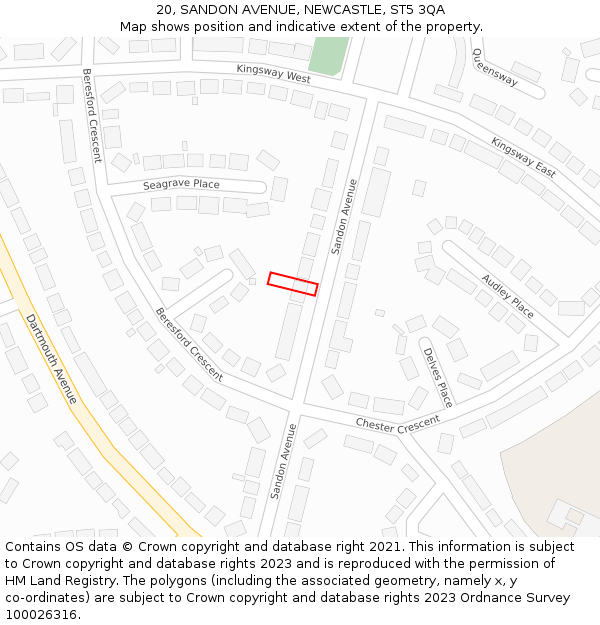 20, SANDON AVENUE, NEWCASTLE, ST5 3QA: Location map and indicative extent of plot