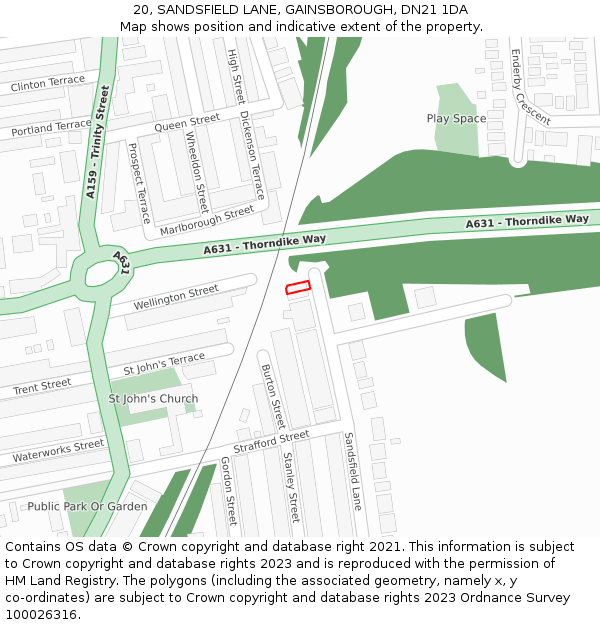 20, SANDSFIELD LANE, GAINSBOROUGH, DN21 1DA: Location map and indicative extent of plot