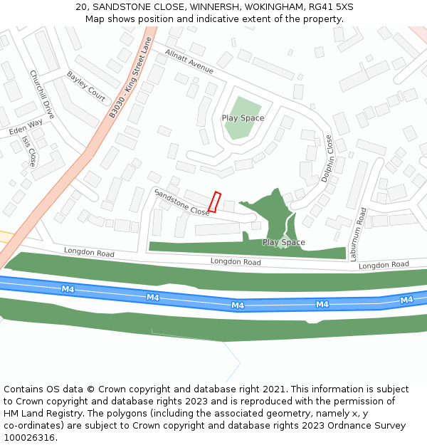 20, SANDSTONE CLOSE, WINNERSH, WOKINGHAM, RG41 5XS: Location map and indicative extent of plot