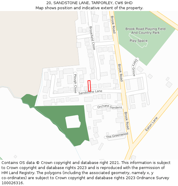 20, SANDSTONE LANE, TARPORLEY, CW6 9HD: Location map and indicative extent of plot