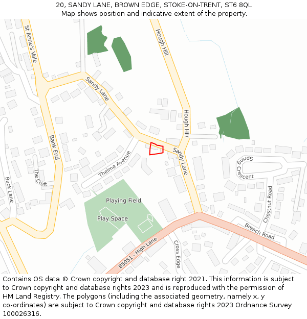 20, SANDY LANE, BROWN EDGE, STOKE-ON-TRENT, ST6 8QL: Location map and indicative extent of plot