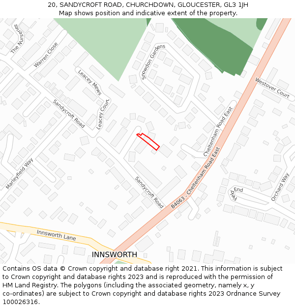 20, SANDYCROFT ROAD, CHURCHDOWN, GLOUCESTER, GL3 1JH: Location map and indicative extent of plot