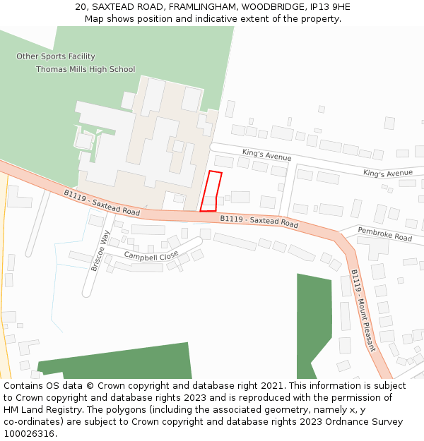 20, SAXTEAD ROAD, FRAMLINGHAM, WOODBRIDGE, IP13 9HE: Location map and indicative extent of plot