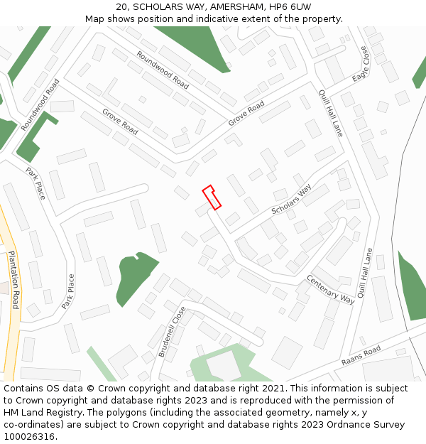 20, SCHOLARS WAY, AMERSHAM, HP6 6UW: Location map and indicative extent of plot