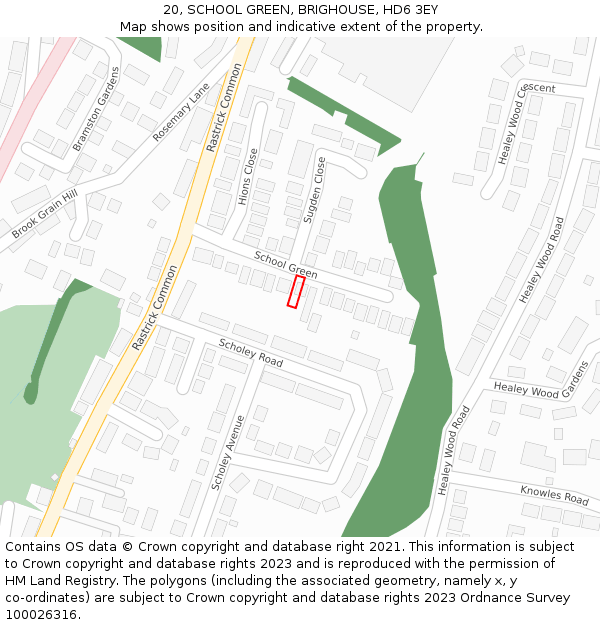 20, SCHOOL GREEN, BRIGHOUSE, HD6 3EY: Location map and indicative extent of plot