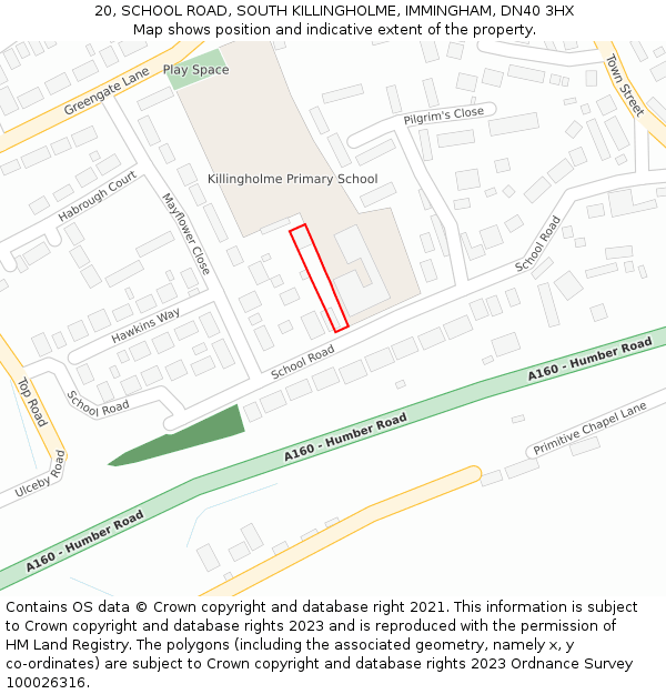 20, SCHOOL ROAD, SOUTH KILLINGHOLME, IMMINGHAM, DN40 3HX: Location map and indicative extent of plot