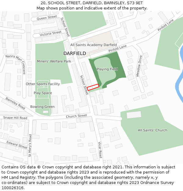 20, SCHOOL STREET, DARFIELD, BARNSLEY, S73 9ET: Location map and indicative extent of plot