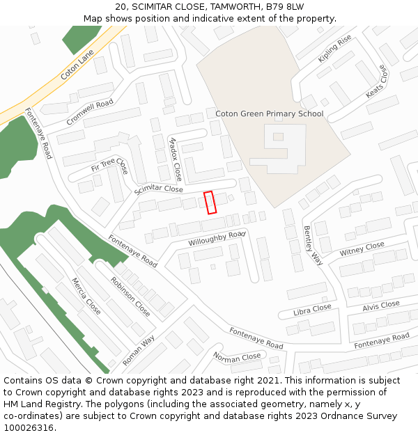 20, SCIMITAR CLOSE, TAMWORTH, B79 8LW: Location map and indicative extent of plot