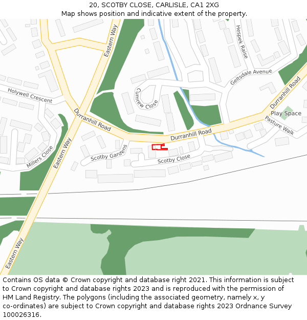 20, SCOTBY CLOSE, CARLISLE, CA1 2XG: Location map and indicative extent of plot