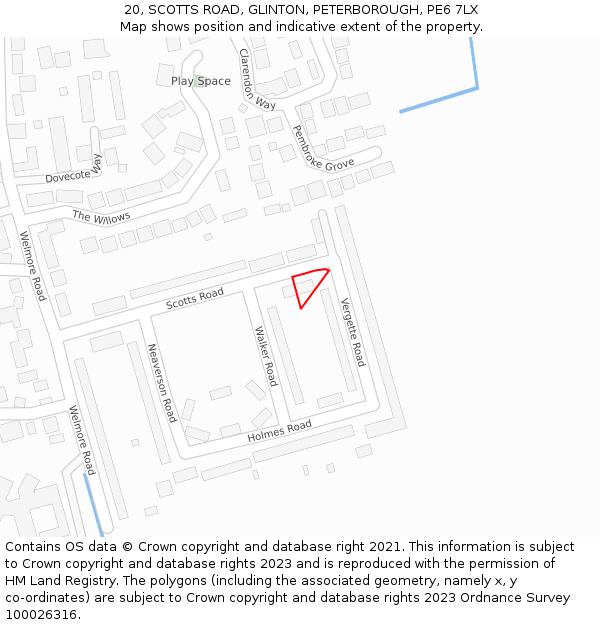 20, SCOTTS ROAD, GLINTON, PETERBOROUGH, PE6 7LX: Location map and indicative extent of plot