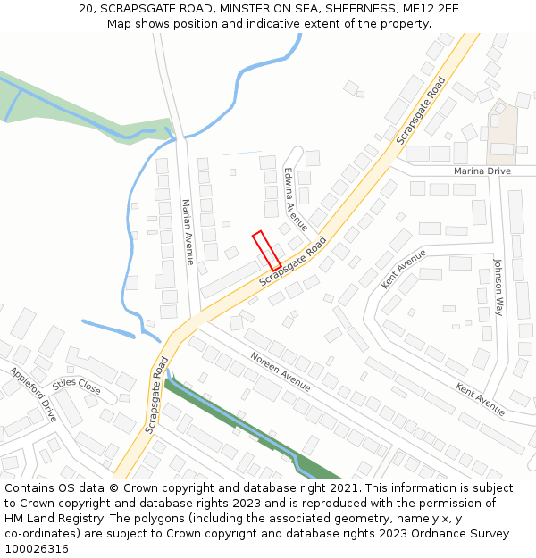 20, SCRAPSGATE ROAD, MINSTER ON SEA, SHEERNESS, ME12 2EE: Location map and indicative extent of plot