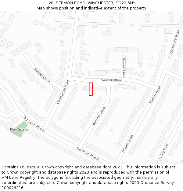 20, SERMON ROAD, WINCHESTER, SO22 5NY: Location map and indicative extent of plot