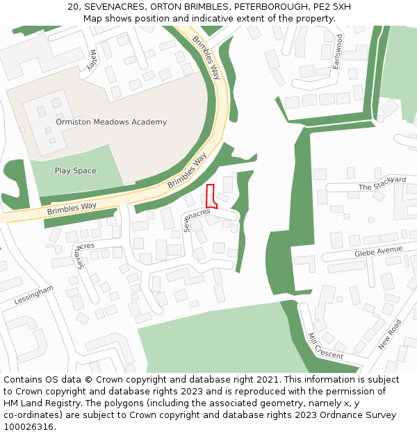 20, SEVENACRES, ORTON BRIMBLES, PETERBOROUGH, PE2 5XH: Location map and indicative extent of plot