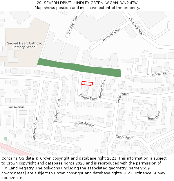 20, SEVERN DRIVE, HINDLEY GREEN, WIGAN, WN2 4TW: Location map and indicative extent of plot